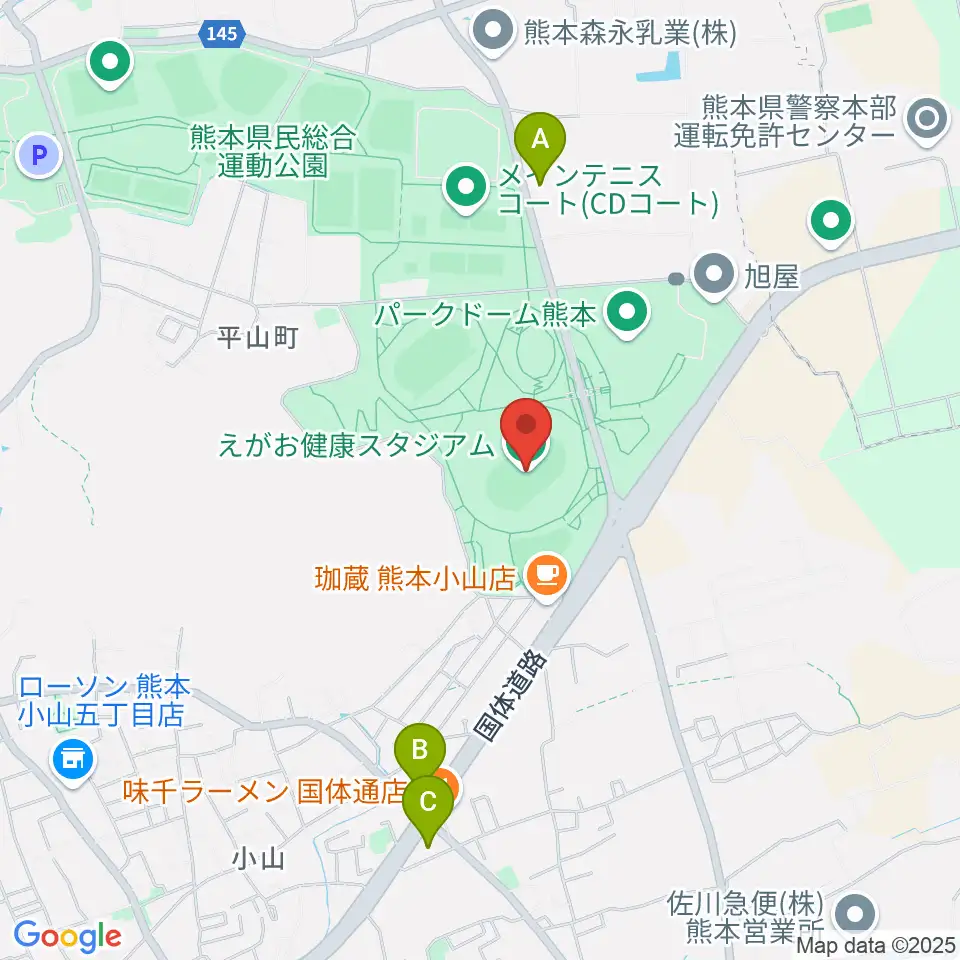 えがお健康スタジアム周辺のコンビニエンスストア一覧地図