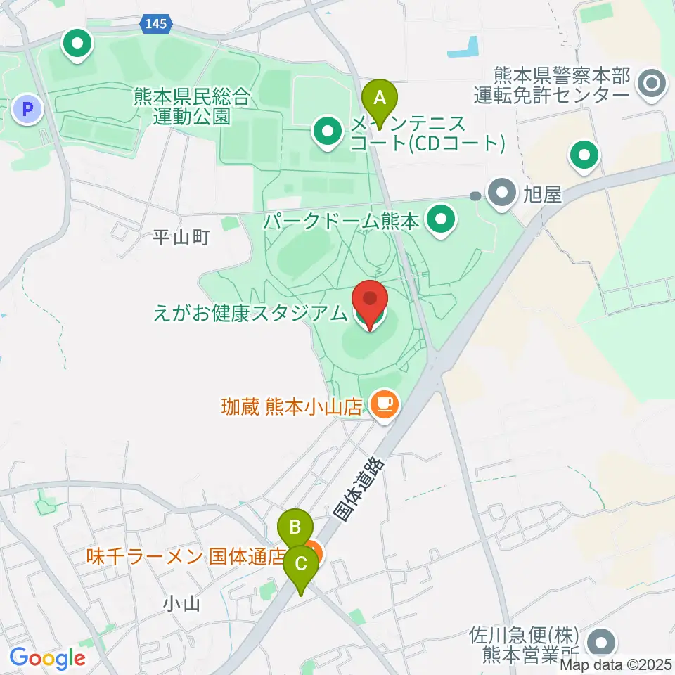 えがお健康スタジアム周辺のコンビニエンスストア一覧地図