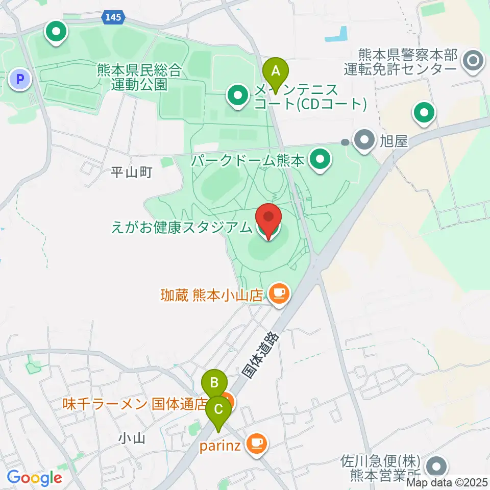 えがお健康スタジアム周辺のコンビニエンスストア一覧地図