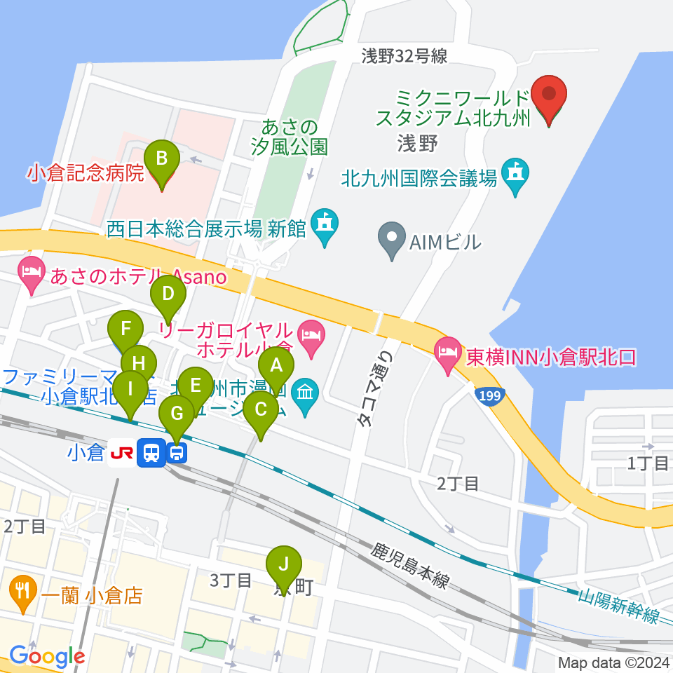 ミクニワールドスタジアム北九州周辺のコンビニエンスストア一覧地図