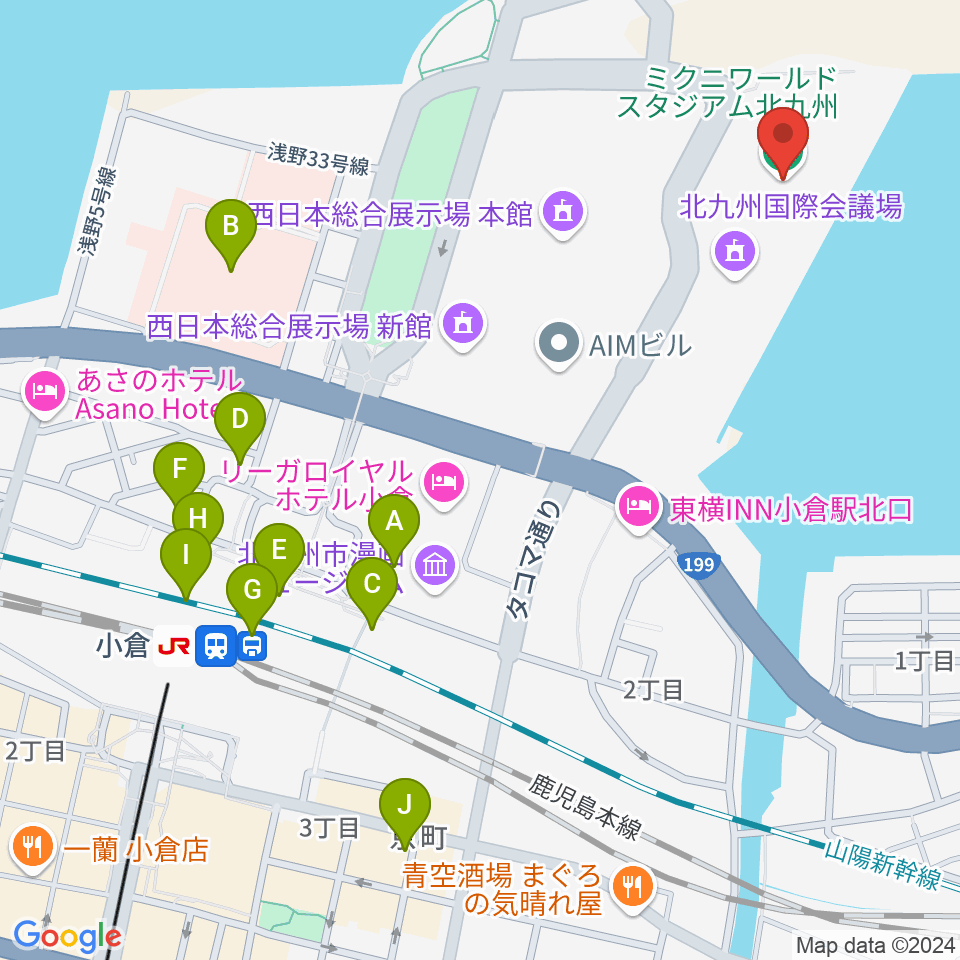 ミクニワールドスタジアム北九州周辺のコンビニエンスストア一覧地図