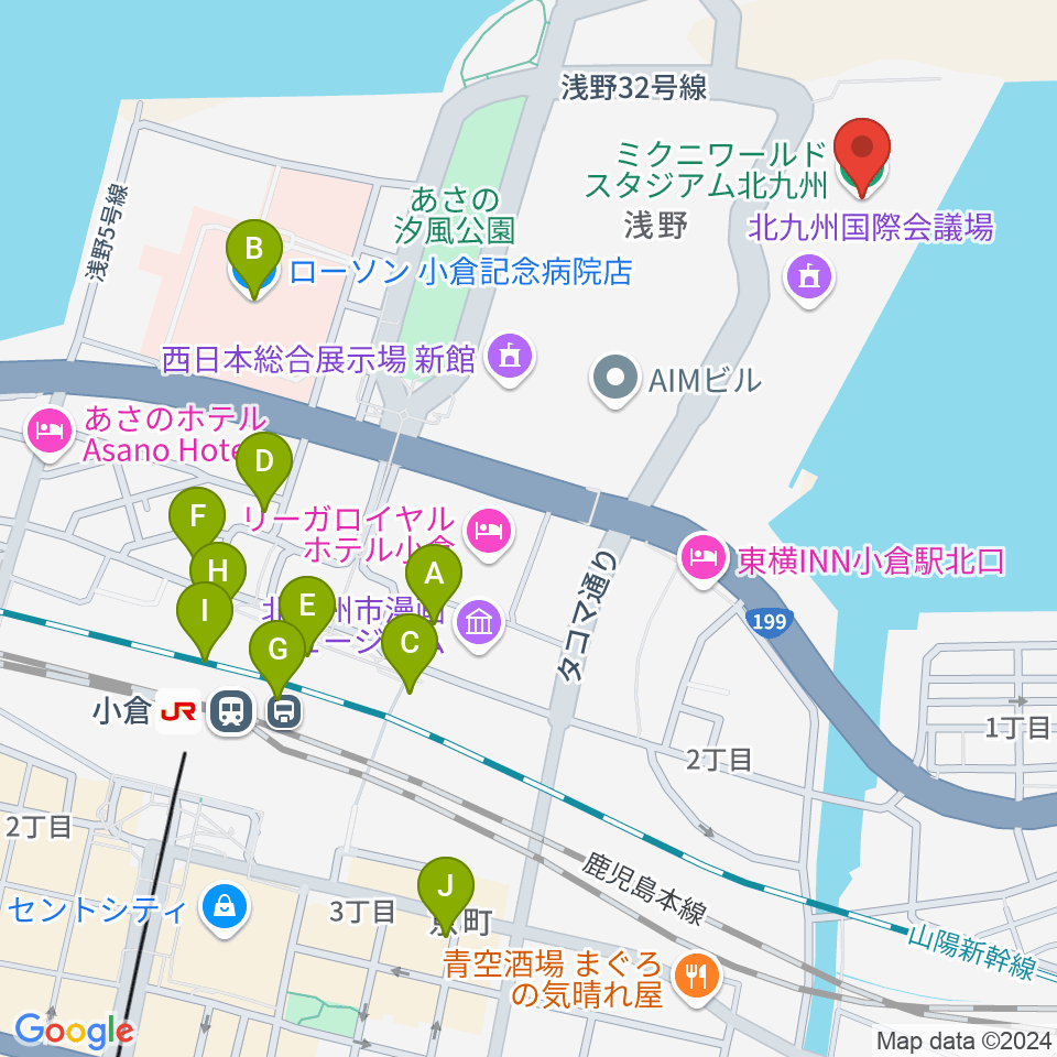 ミクニワールドスタジアム北九州周辺のコンビニエンスストア一覧地図