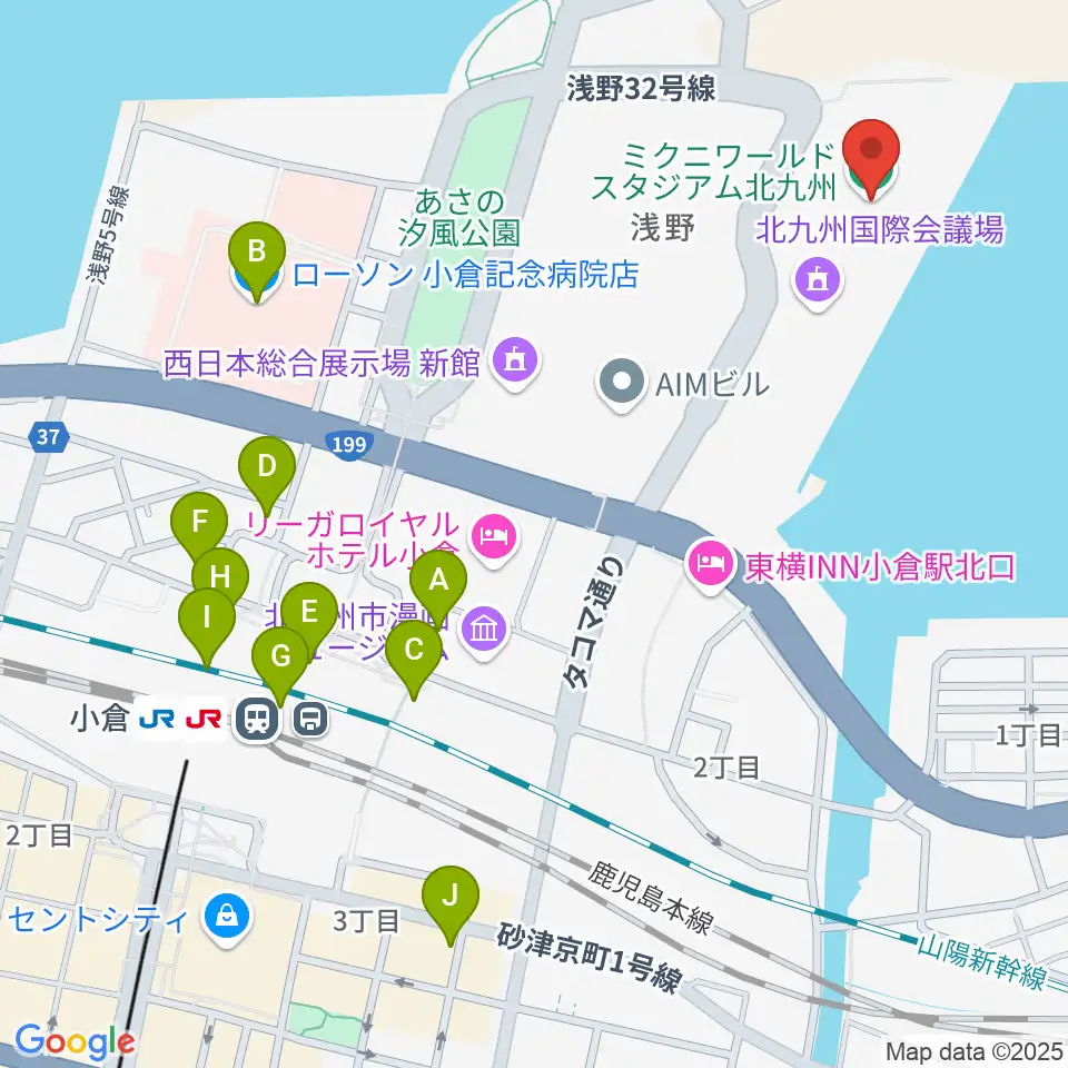 ミクニワールドスタジアム北九州周辺のコンビニエンスストア一覧地図