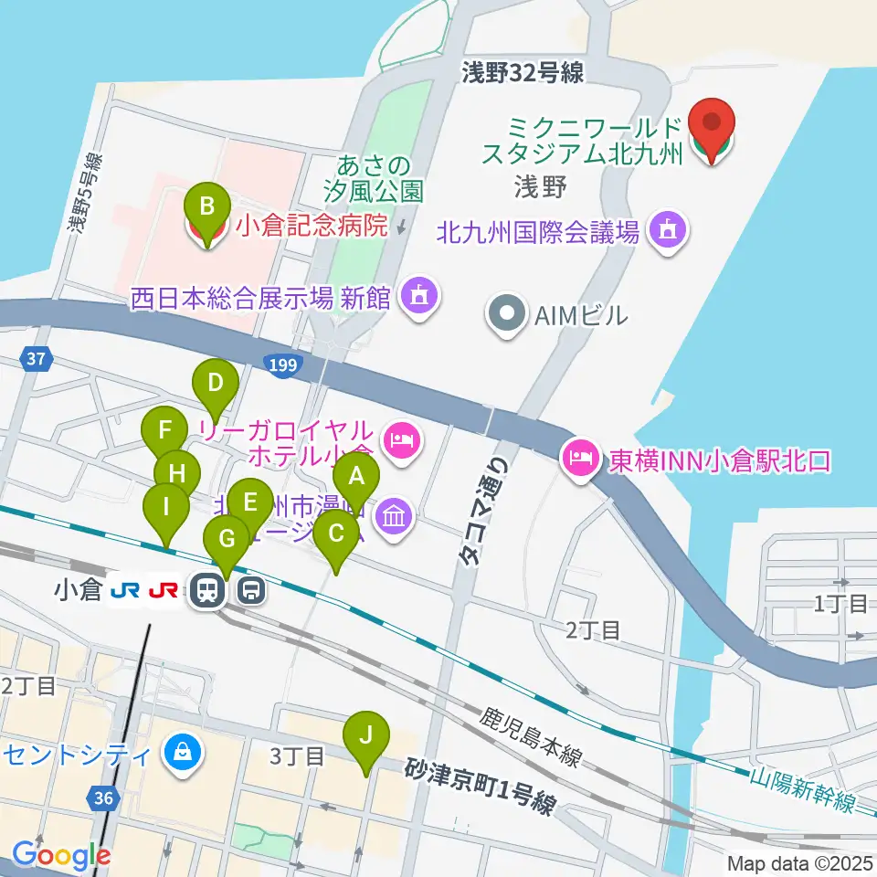 ミクニワールドスタジアム北九州周辺のコンビニエンスストア一覧地図
