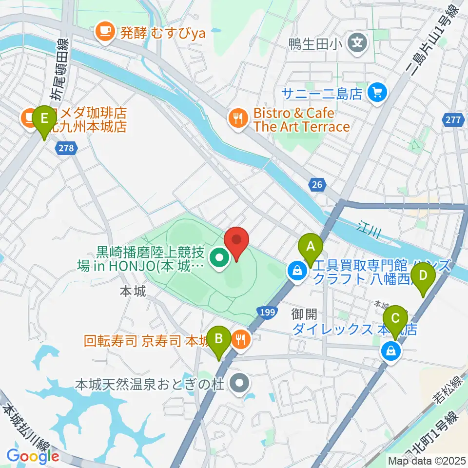 黒崎播磨陸上競技場inHONJO周辺のコンビニエンスストア一覧地図