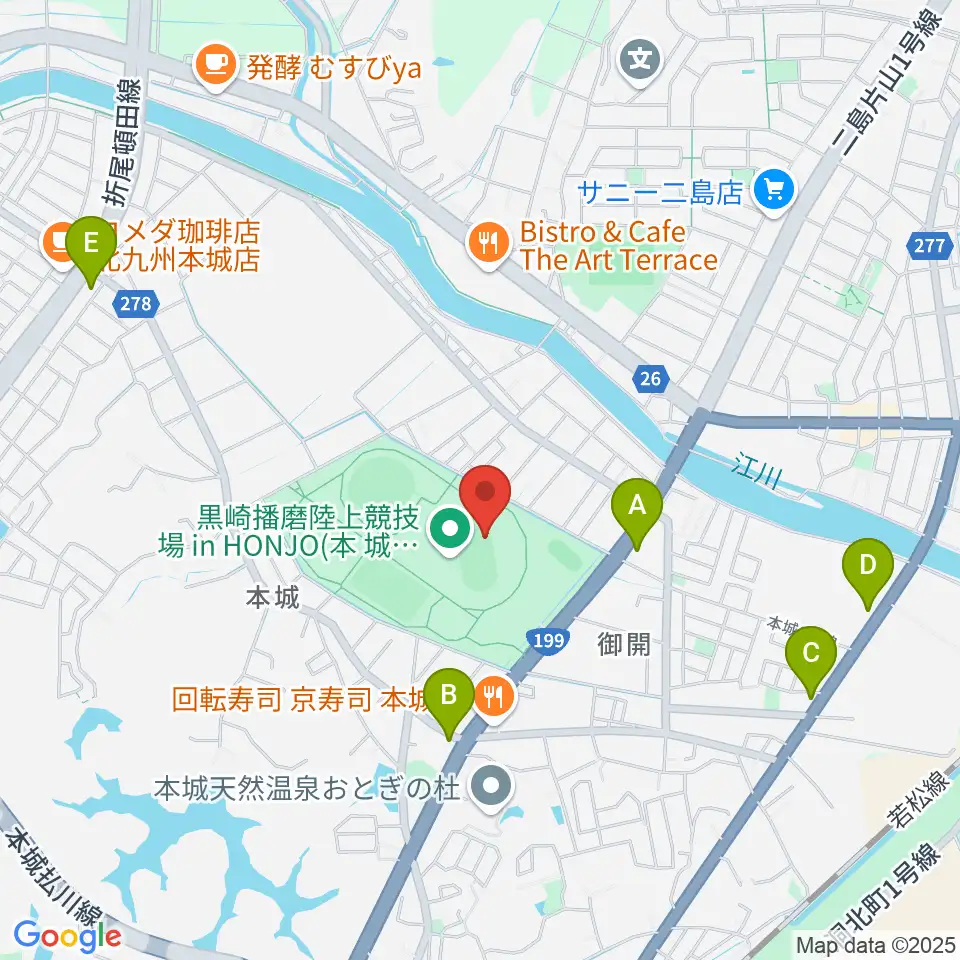 黒崎播磨陸上競技場inHONJO周辺のコンビニエンスストア一覧地図