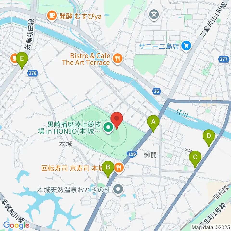 黒崎播磨陸上競技場inHONJO周辺のコンビニエンスストア一覧地図