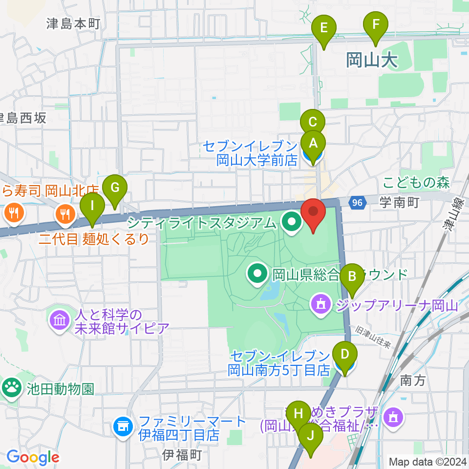 シティライトスタジアム周辺のコンビニエンスストア一覧地図