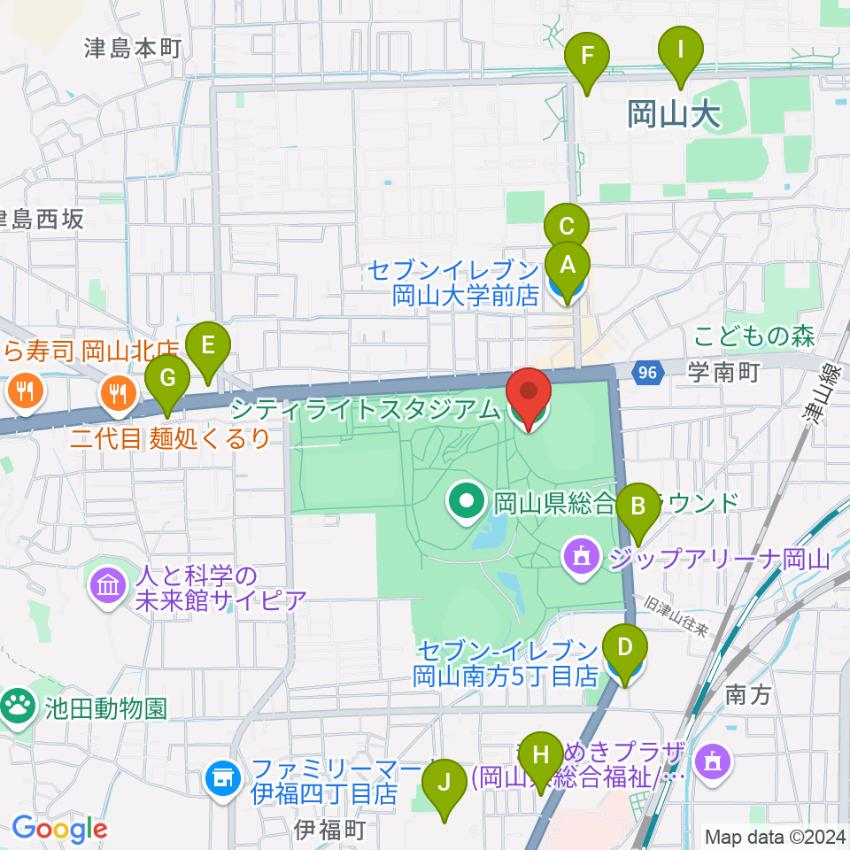 JFE晴れの国スタジアム周辺のコンビニエンスストア一覧地図