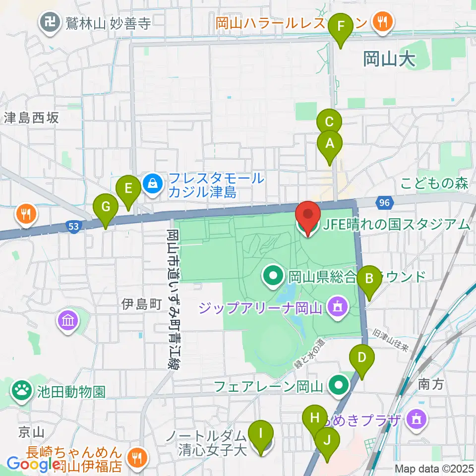 JFE晴れの国スタジアム周辺のコンビニエンスストア一覧地図