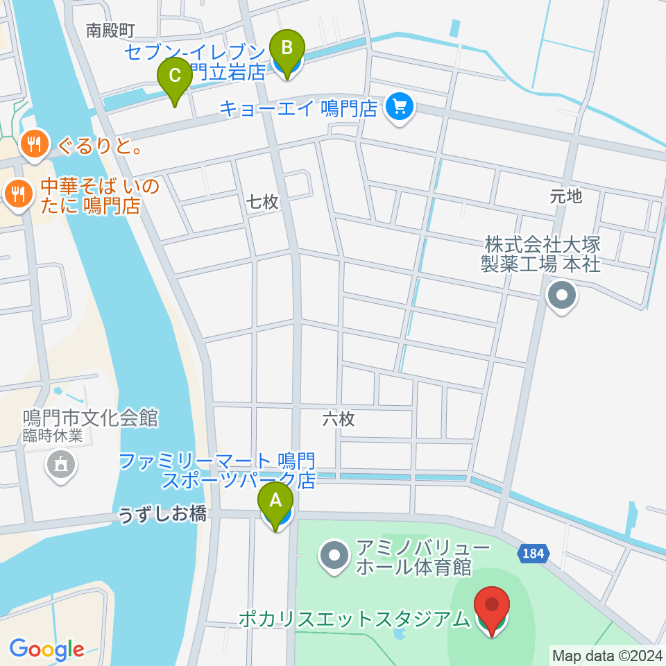 ポカリスエットスタジアム周辺のコンビニエンスストア一覧地図