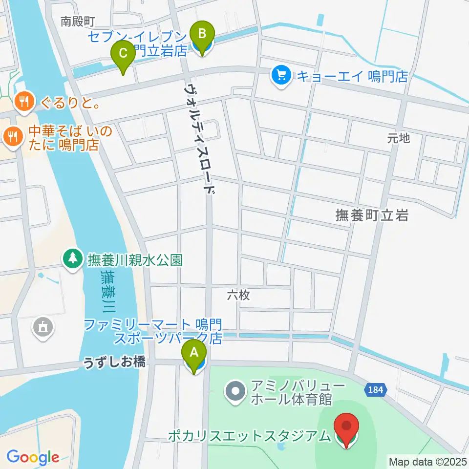 ポカリスエットスタジアム周辺のコンビニエンスストア一覧地図