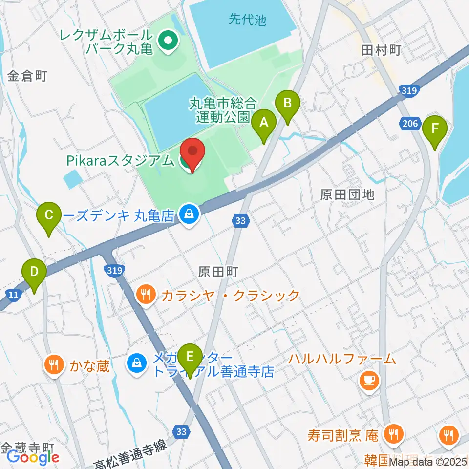 Pikaraスタジアム周辺のコンビニエンスストア一覧地図