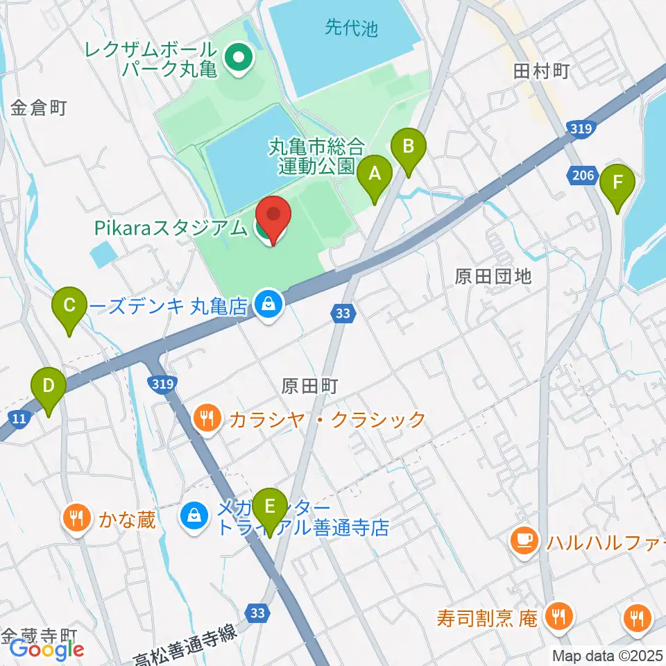 Pikaraスタジアム周辺のコンビニエンスストア一覧地図