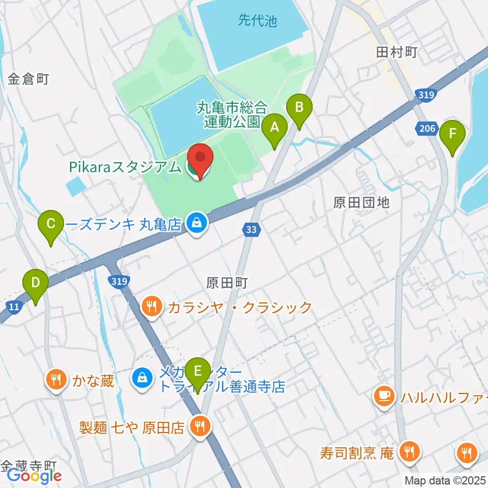 香川県立丸亀競技場周辺のコンビニエンスストア一覧地図