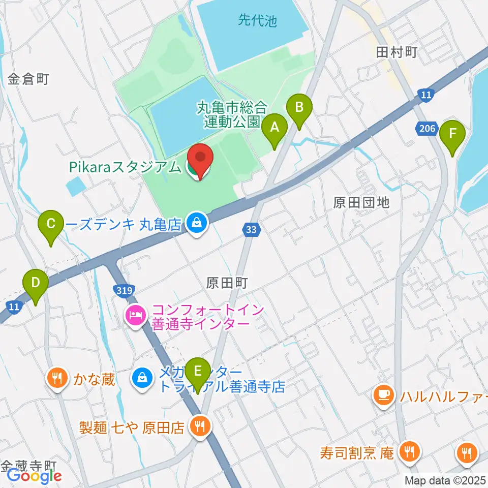 香川県立丸亀競技場周辺のコンビニエンスストア一覧地図