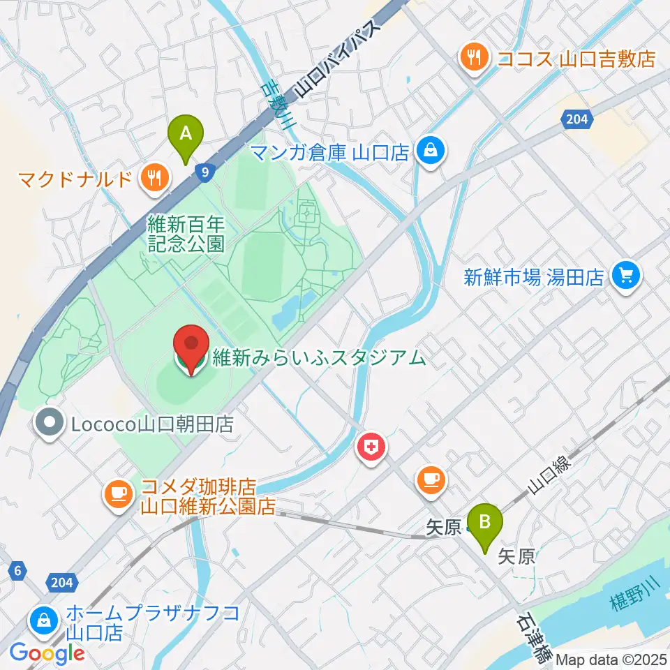 維新みらいふスタジアム周辺のコンビニエンスストア一覧地図