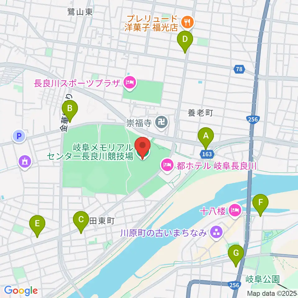 岐阜メモリアルセンター長良川競技場周辺のコンビニエンスストア一覧地図