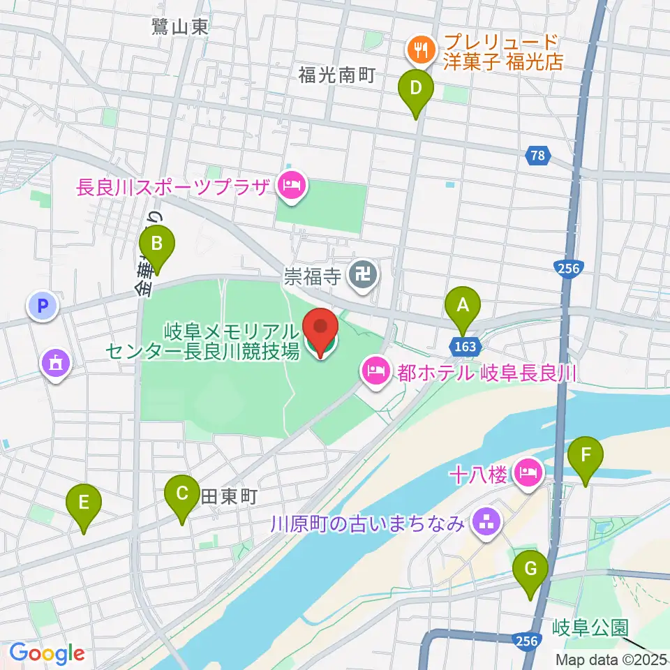 岐阜メモリアルセンター長良川競技場周辺のコンビニエンスストア一覧地図