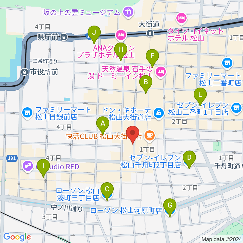 松山ムーングロウ周辺のコンビニエンスストア一覧地図