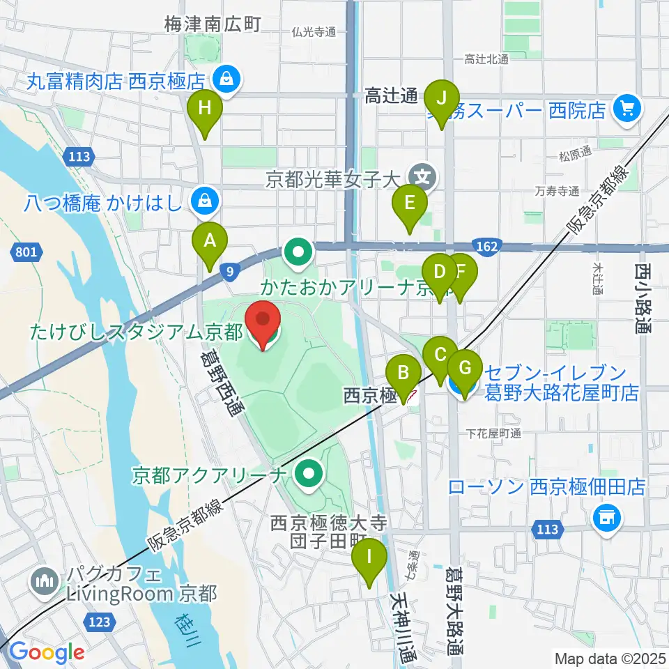 たけびしスタジアム京都周辺のコンビニエンスストア一覧地図