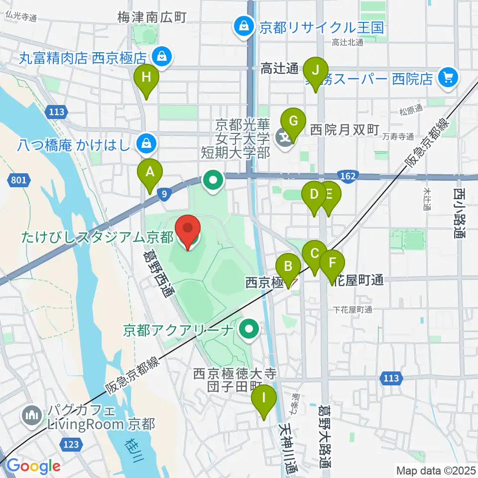 たけびしスタジアム京都周辺のコンビニエンスストア一覧地図