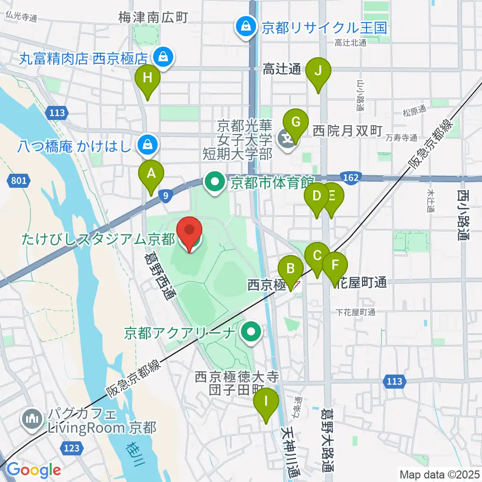 たけびしスタジアム京都周辺のコンビニエンスストア一覧地図