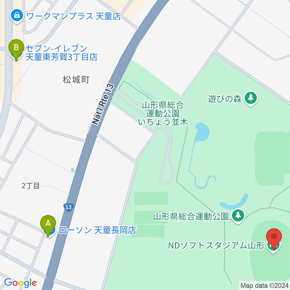 NDソフトスタジアム山形周辺のコンビニエンスストア一覧地図