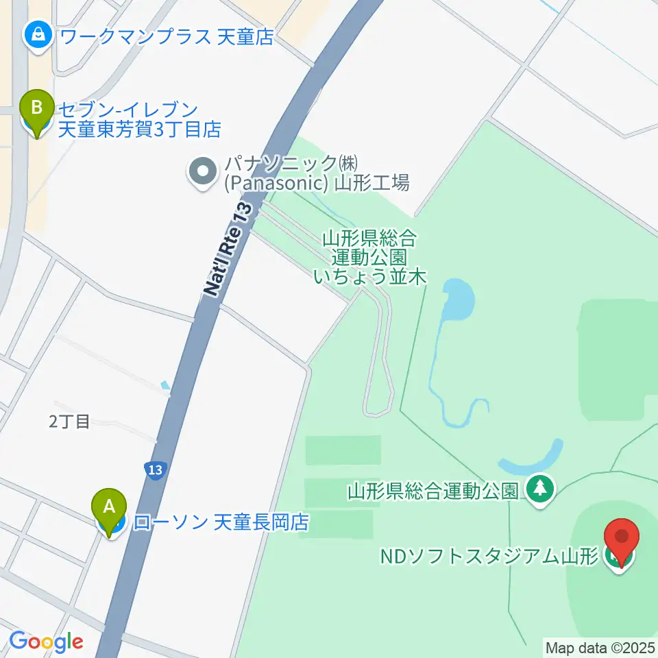 NDソフトスタジアム山形周辺のコンビニエンスストア一覧地図