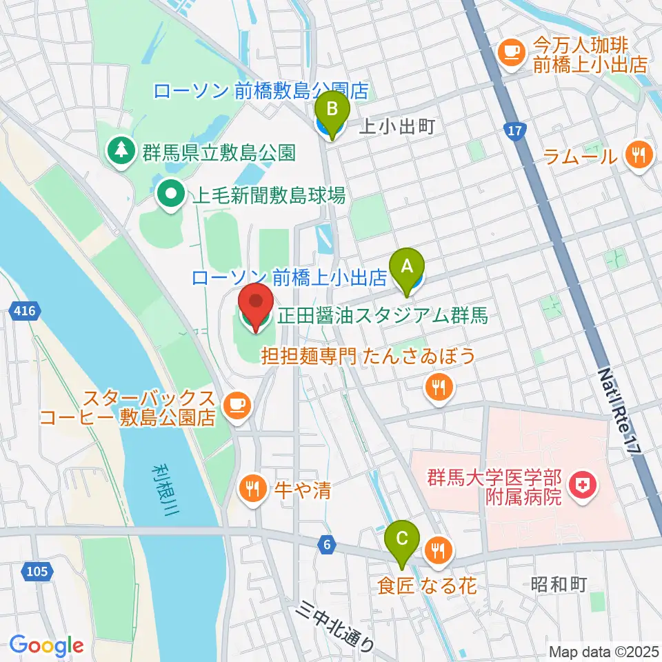 正田醤油スタジアム群馬周辺のコンビニエンスストア一覧地図