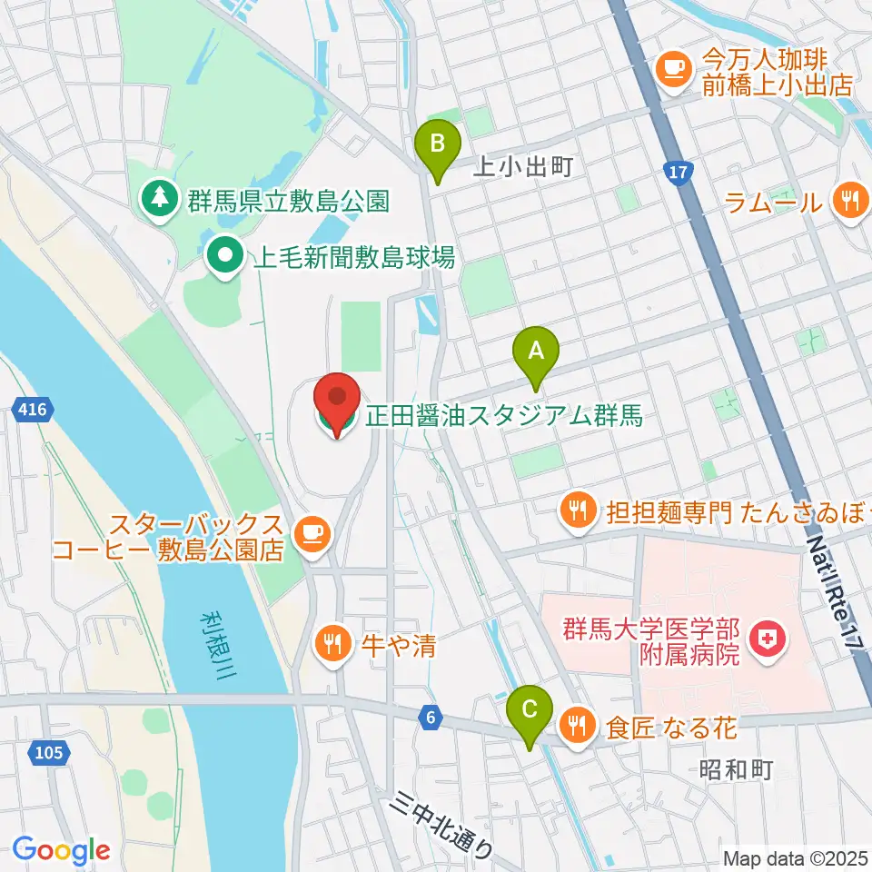 正田醤油スタジアム群馬周辺のコンビニエンスストア一覧地図