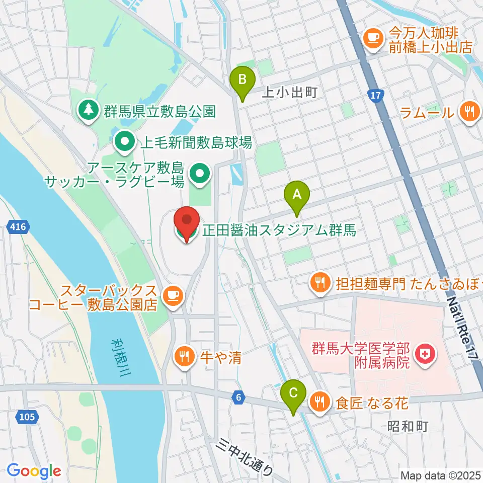 正田醤油スタジアム群馬周辺のコンビニエンスストア一覧地図