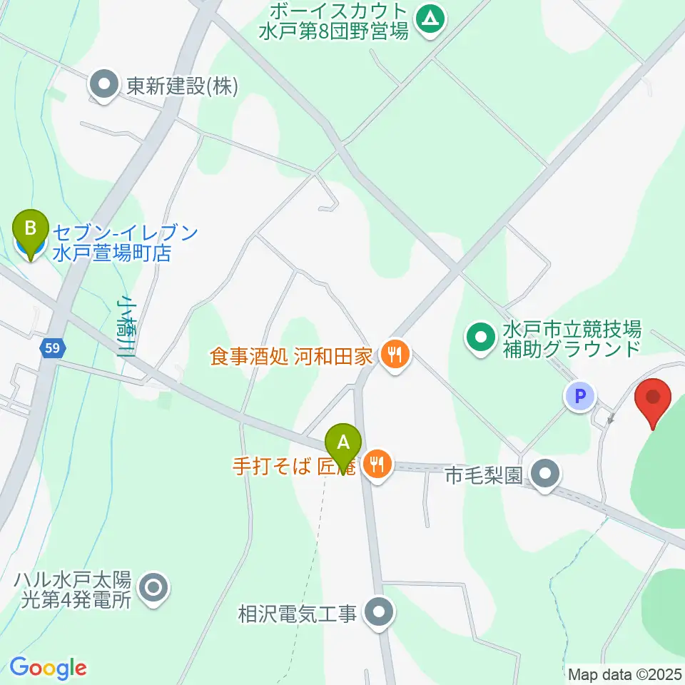 ケーズデンキスタジアム水戸周辺のコンビニエンスストア一覧地図