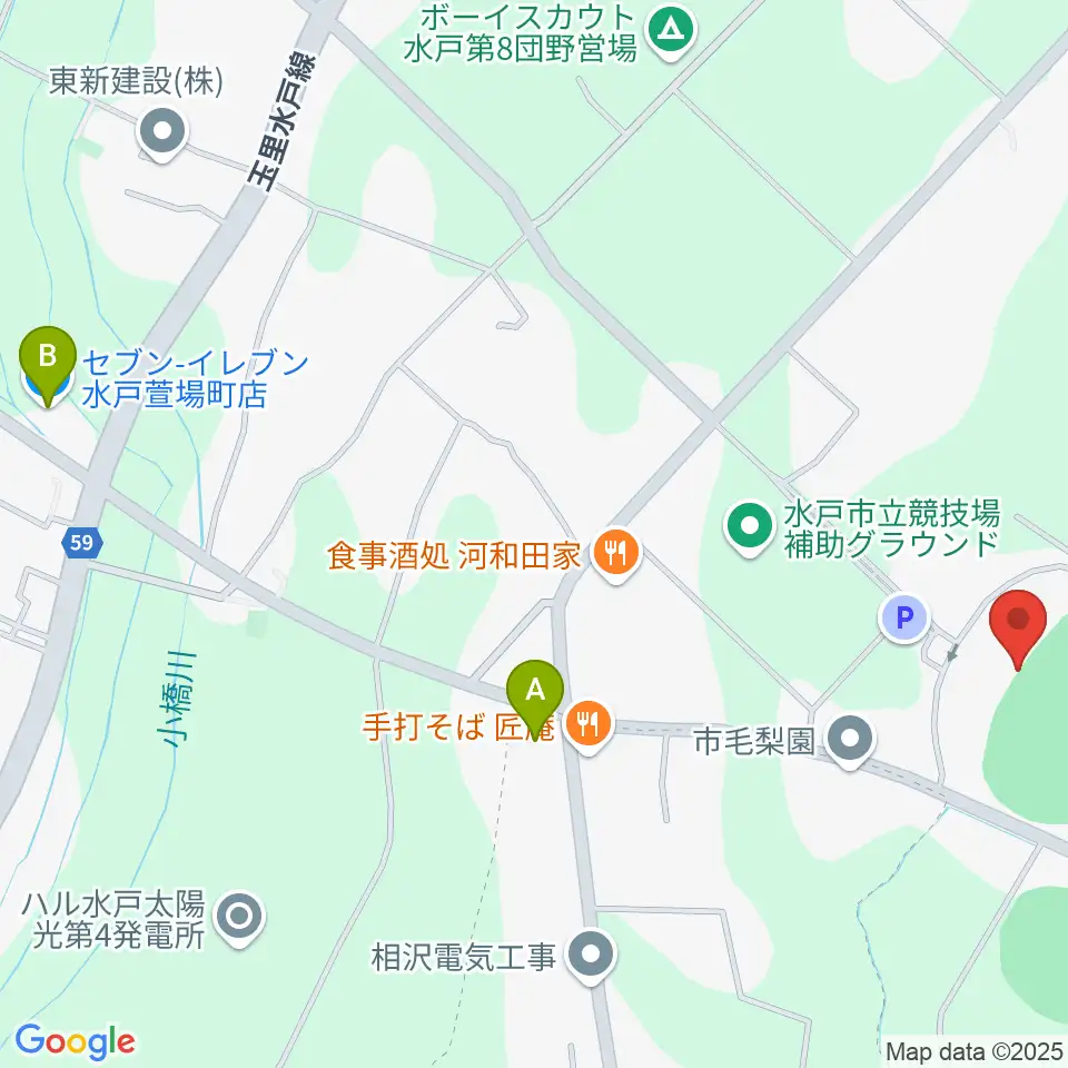 ケーズデンキスタジアム水戸周辺のコンビニエンスストア一覧地図