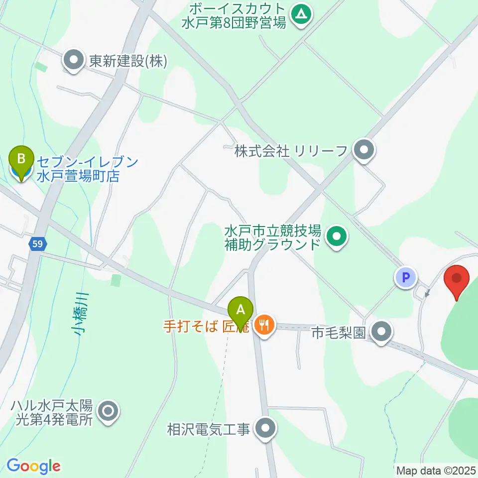 ケーズデンキスタジアム水戸周辺のコンビニエンスストア一覧地図