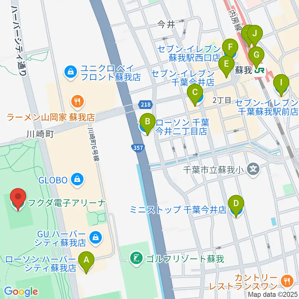 フクダ電子アリーナ周辺のコンビニエンスストア一覧地図