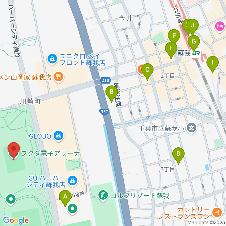 フクダ電子アリーナ周辺のコンビニエンスストア一覧地図