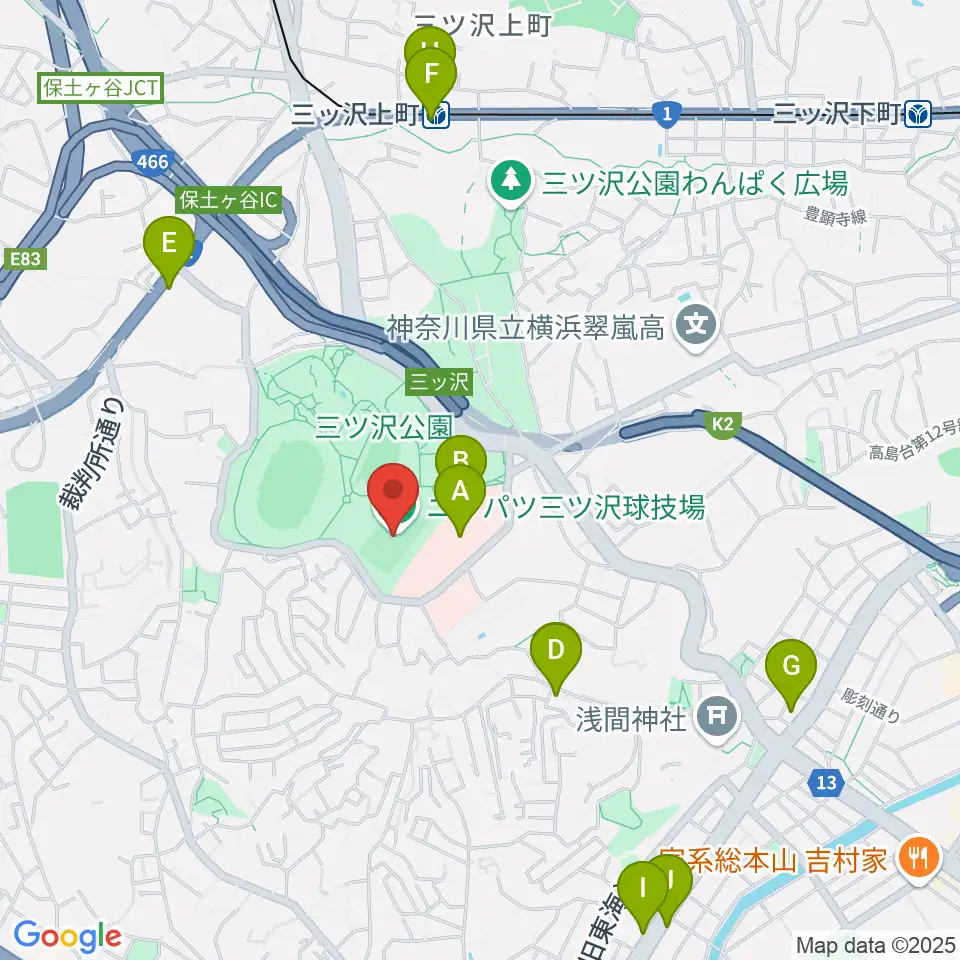 ニッパツ三ツ沢球技場周辺のコンビニエンスストア一覧地図