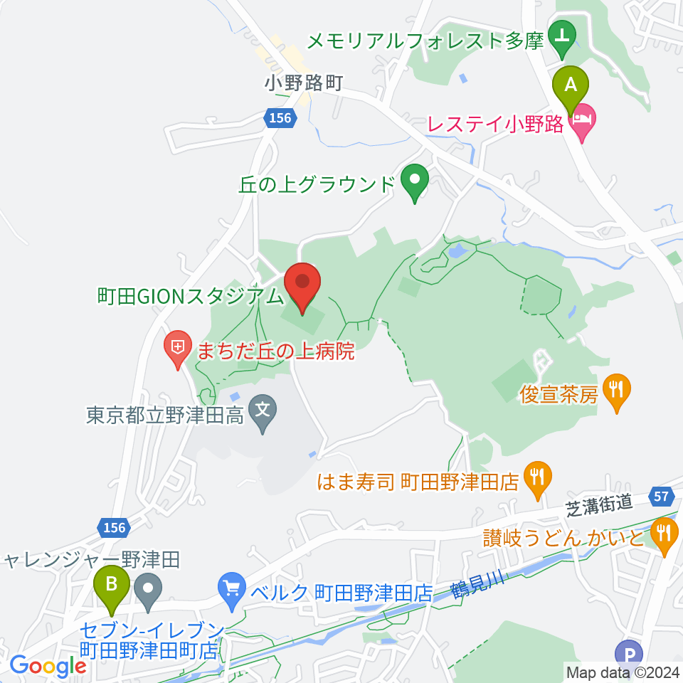 町田GIONスタジアム周辺のコンビニエンスストア一覧地図