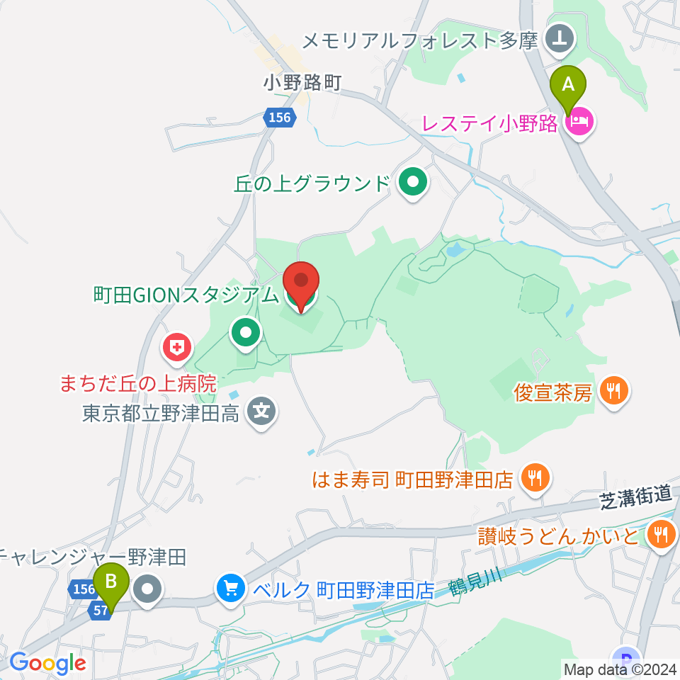 町田GIONスタジアム周辺のコンビニエンスストア一覧地図