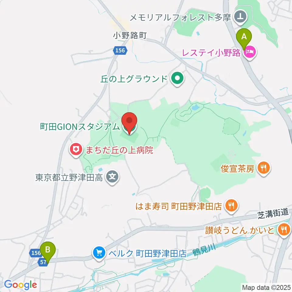 町田GIONスタジアム周辺のコンビニエンスストア一覧地図