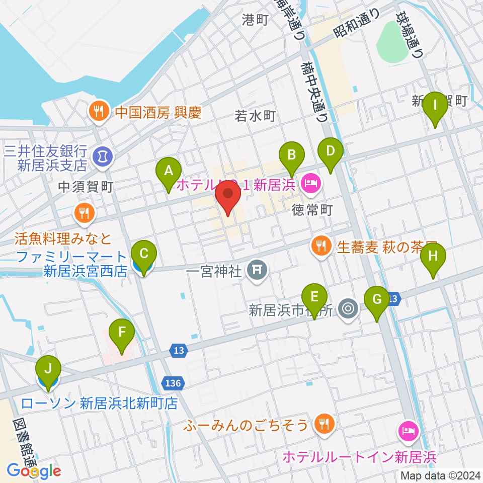 新居浜ジャンドール周辺のコンビニエンスストア一覧地図