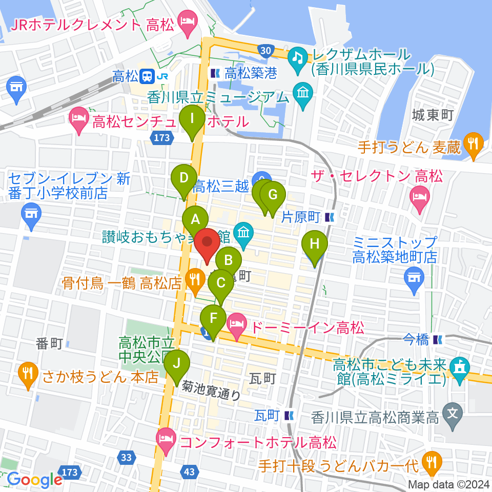 高松市美術館周辺のコンビニエンスストア一覧地図