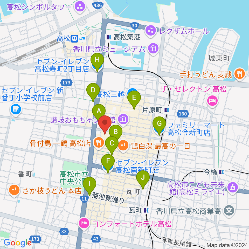 高松市美術館周辺のコンビニエンスストア一覧地図