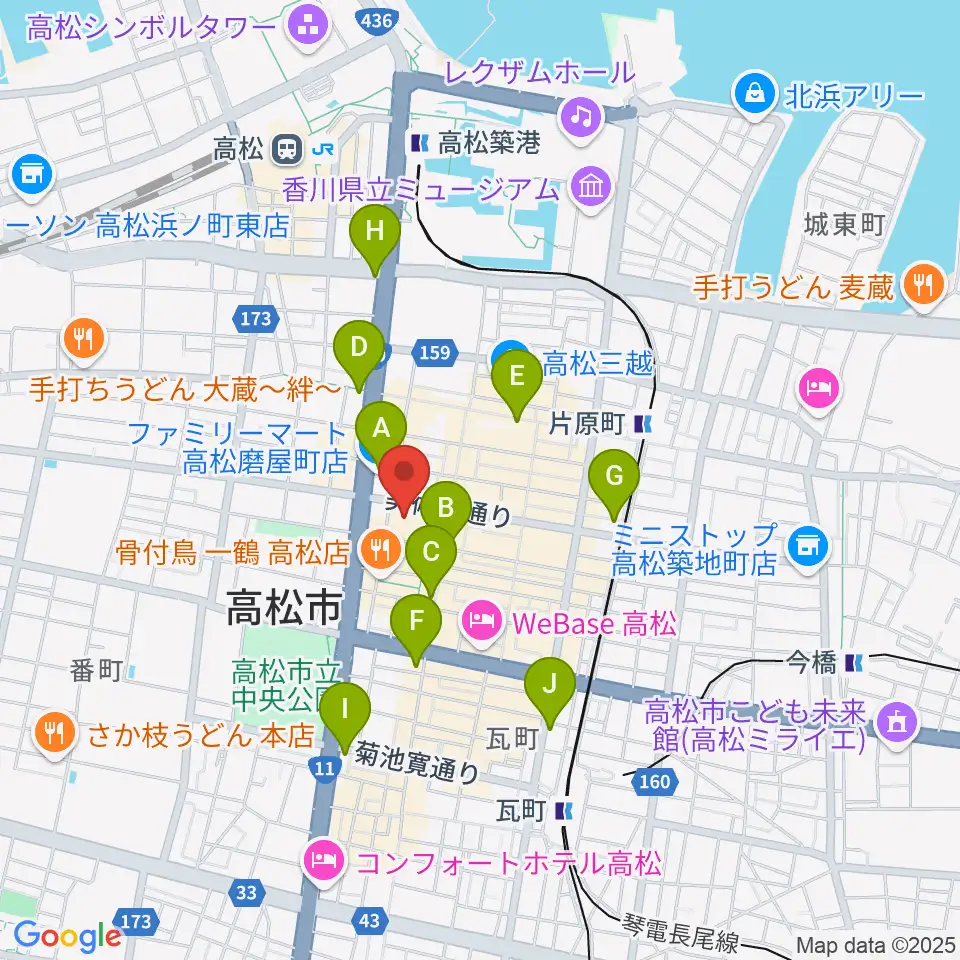 高松市美術館周辺のコンビニエンスストア一覧地図