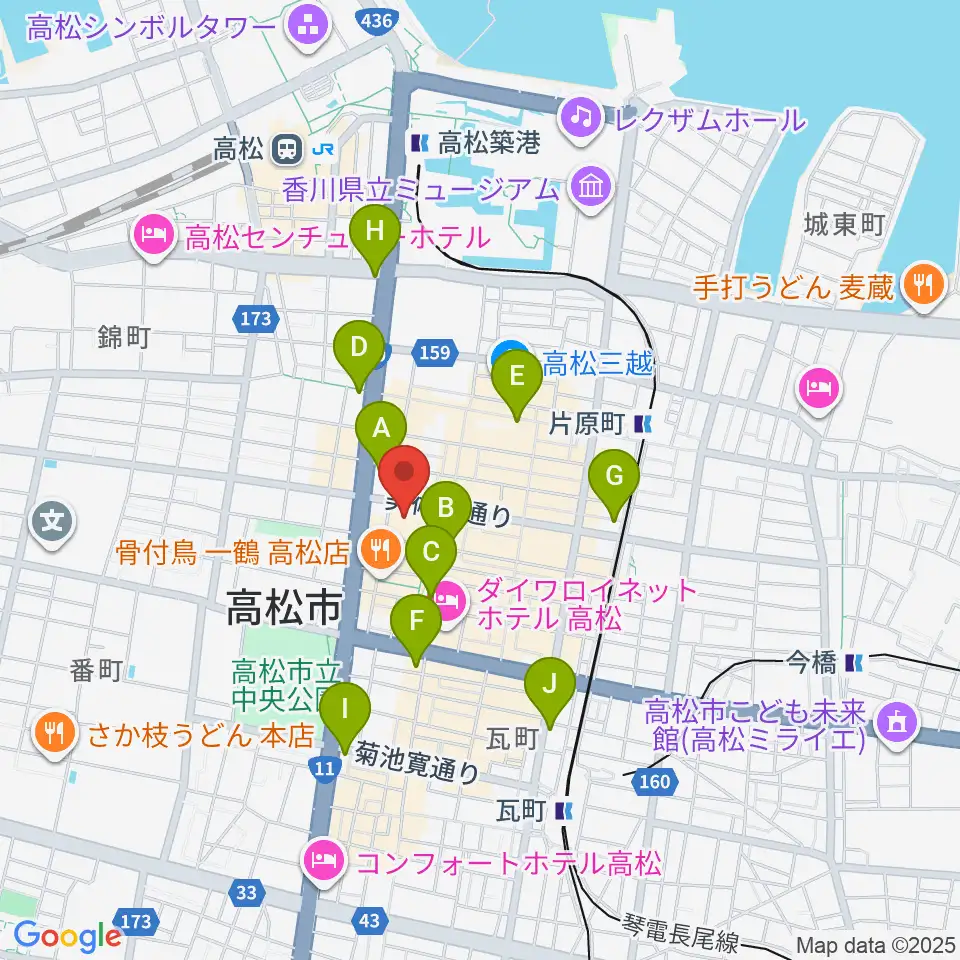 高松市美術館周辺のコンビニエンスストア一覧地図
