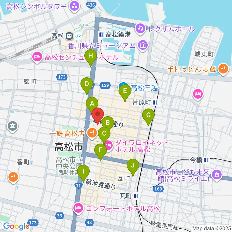 高松市美術館周辺のコンビニエンスストア一覧地図