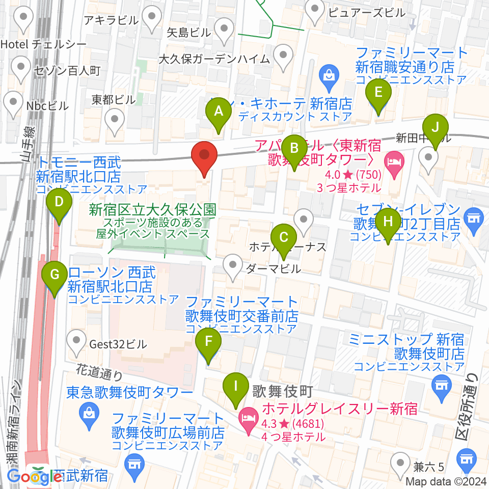 新宿SAMURAI周辺のコンビニエンスストア一覧地図