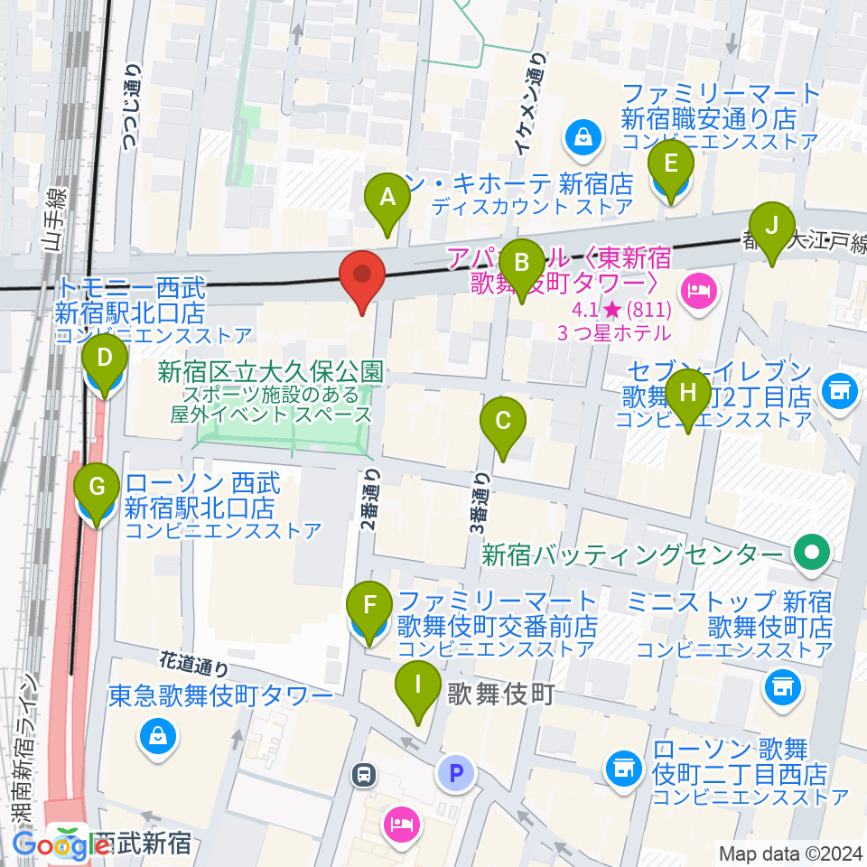 新宿SAMURAI周辺のコンビニエンスストア一覧地図