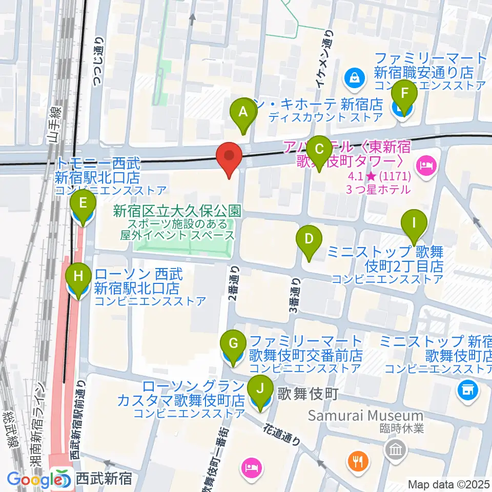 新宿SAMURAI周辺のコンビニエンスストア一覧地図